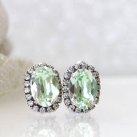 MINT GREEN EARRINGS, Light Green Stud Earrings, Bridal Opera Earrings, Bridesmaid Art Deco Custom Gift ,Wedding Rebeka Amazonite Clip On