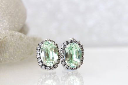 MINT GREEN EARRINGS, Light Green Stud Earrings, Bridal Opera Earrings, Bridesmaid Art Deco Custom Gift ,Wedding Rebeka Amazonite Clip On