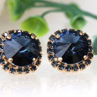 BLUE NAVY EARRINGS, Blue Stud Earrings,Dark Blue Bridesmaid Earrings Set Of 4,5,6,7,8,9, Dainty Earrings, Rebeka Crystal Earrings,Bridal