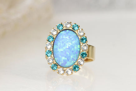 OPAL TURQUOISE RING, Blue Opal Ring, Gemstone October Birthstone Ring, Unique Rebeka Ring, Bridesmaid Ring Gift,Fashion Jewelry For Her