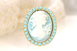 BLUE CAMEO RING, Blue Lady Ring, Victorian Statement Rings, Turquoise Rebeka Ring ,Women's Ring, Large Stone Adjustable Ring,Vintage Ring