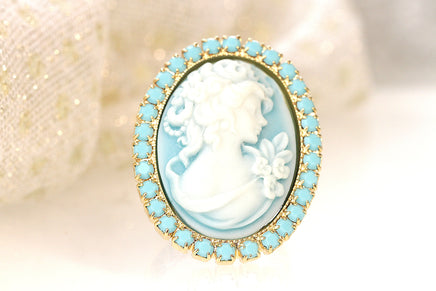 BLUE CAMEO RING, Blue Lady Ring, Victorian Statement Rings, Turquoise Rebeka Ring ,Women&#39;s Ring, Large Stone Adjustable Ring,Vintage Ring