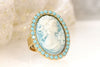 BLUE CAMEO RING, Blue Lady Ring, Victorian Statement Rings, Turquoise Rebeka Ring ,Women&#39;s Ring, Large Stone Adjustable Ring,Vintage Ring