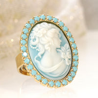 BLUE CAMEO RING, Blue Lady Ring, Victorian Statement Rings, Turquoise Rebeka Ring ,Women&#39;s Ring, Large Stone Adjustable Ring,Vintage Ring