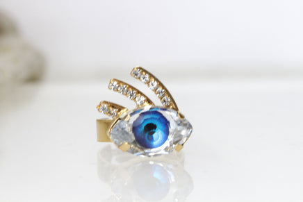 BLUE EYE RING, Valentines Day Gifts Idea, Evil Eye Ring,Rebeka Ring, Royal Blue Ring,Good Luck jewelry,Bohemian Sapphire Crystals Jewelry