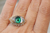 EYE RING, GREEN Eye Protection Ring,Rebeka Crystals Ring, Evil Eye Jewelry,Emerald Evil Eye Ring,Gothic Trending jewelry,Bohemian Jewelry