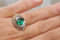 EYE RING, GREEN Eye Protection Ring,Rebeka Crystals Ring, Evil Eye Jewelry,Emerald Evil Eye Ring,Gothic Trending jewelry,Bohemian Jewelry