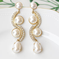 PEARL Rebeka EARRINGS, Ivory & White Pearl Earrings, Bridal Pearl Earrings,Wedding Long Pearl Earrings,Statement Pearl Asymmetric Earring