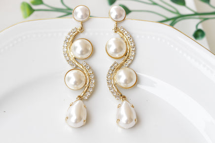 PEARL Rebeka EARRINGS, Ivory & White Pearl Earrings, Bridal Pearl Earrings,Wedding Long Pearl Earrings,Statement Pearl Asymmetric Earring