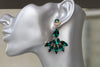 LONG EMERALD EARRINGS, Emerald Bridal Earring, Dark Green Earrings, Rebeka Earrings, Wedding Chandelier Earrings, Statement Fan Earring