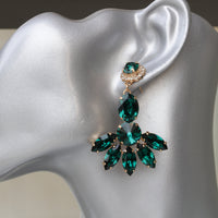 LONG EMERALD EARRINGS, Emerald Bridal Earring, Dark Green Earrings, Rebeka Earrings, Wedding Chandelier Earrings, Statement Fan Earring