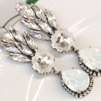 OPAL CRYSTAL Dangle Earrings, White EARRINGS, Bridal White Earrings,Antique Opal Chandelier Earrings,Rebeka Statement Woman Earrings Gift