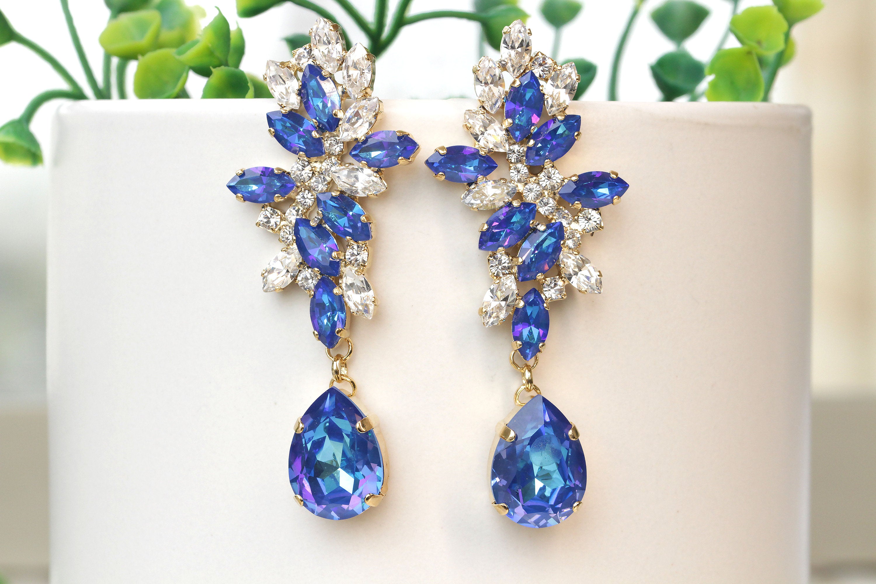 COBALT BLUE EARRINGS Yellow gold