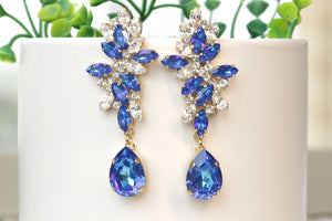 COBALT BLUE EARRINGS,Rebeka Sapphire Blue Chandeliers, Bridal Big Blue Earrings,Wedding Royal Blue Jewelry,Prom Earrings, Formal Occasion
