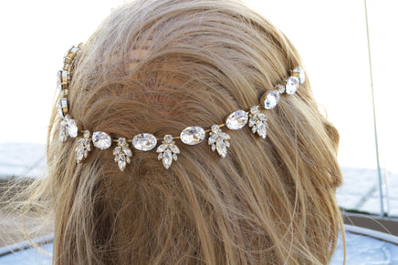 BRIDAL HAIR COMB, Crystal Rebeka Hair Comb, Bridal Hair Piece. Art Deco Hair Tiara,Double Hair Comb, Forehead necklace,Princes Hair Chain