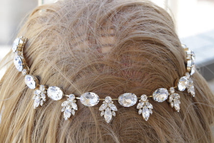 BRIDAL HAIR COMB, Crystal Rebeka Hair Comb, Bridal Hair Piece. Art Deco Hair Tiara,Double Hair Comb, Forehead necklace,Princes Hair Chain