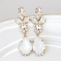 BRIDAL OPAL EARRINGS, White Opal Earrings, Rebeka Opal Earrings,Long Chandelier Earrings, Jewelry For Bride, Crystal Opal Wedding Jewelry