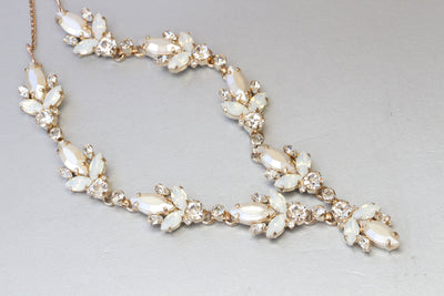 PEARL BRIDAL NECKLACE, Ivory Pearl Necklace, Rebeka  White Opal Necklace, Bridal Jewelry Set, Pearl And Crystal Jewelry Set,Cream Wedding