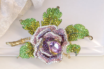 Rebeka Branch Brooch. GREEN PURPLE Crystal Brooch. Multicolor Rhinestone Brooch. Gold Leaves Brooch.Tree of Life Jewelry. Branch Brooch