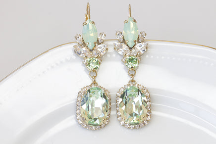 MINT DROP EARRINGS, Bridal Light Green Earrings, Bridal Dangle Earrings, Rebeka Opal Jewelry For Bride Pastel Earring, Soft Mint Earrings