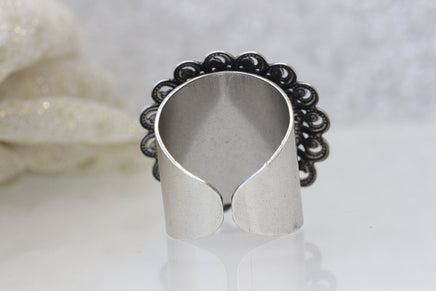 GRAY RING, Silver Night Ring, Rebeka Ring, Antique Silver Cocktail Ring, Filigree Dark Gray Ring,Statement Ring, Chunky Ring,Fashion Ring