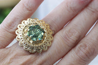 EMERALD RING, Gold Plated Ring, Rebeka Ring, Big Cocktail Ring, Filigree Adjustable Ring,Statement Ring, Chunky Ring,Fashion Woman Ring