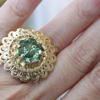 EMERALD RING, Gold Plated Ring, Rebeka Ring, Big Cocktail Ring, Filigree Adjustable Ring,Statement Ring, Chunky Ring,Fashion Woman Ring