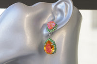 ORANGE GREEN EARRINGS, Colorful Earrings, Drop Earrings, Rebeka Earrings, Orange And Green Boho Earrings, Orange Emerald Handmade Earring