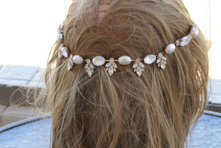 BRIDAL HAIR COMB, Opal Rebeka Hair Comb, Bridal Hair Piece. Art Deco Hair Tiara,Double Hair Comb, Forehead necklace, Pearls Hair Chain