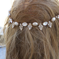 BRIDAL HAIR COMB, Opal Rebeka Hair Comb, Bridal Hair Piece. Art Deco Hair Tiara,Double Hair Comb, Forehead necklace, Pearls Hair Chain