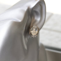 OPAL CLIP ON Earrings, For Non Pierced Ear, White Crystal Oval Earrings, Bridal Clip On Earrings,Wedding Rebeka Earrings,Bridesmaid  Gift