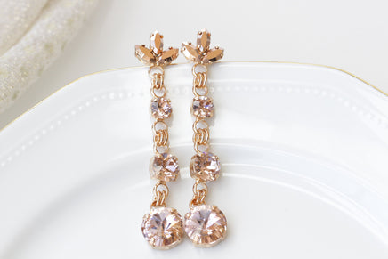 ROSE GOLD BLUSH Earrings, Blush Pink Earring, Rebeka Earrings, Vintage Rose Bridal Earrings,Bride Dangle Earrings,Wedding Light Morganite