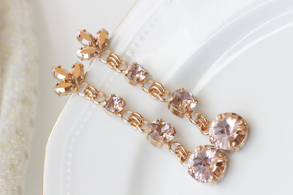 ROSE GOLD BLUSH Earrings, Blush Pink Earring, Rebeka Earrings, Vintage Rose Bridal Earrings,Bride Dangle Earrings,Wedding Light Morganite