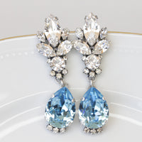 BLUE EARRINGS, Silver Vintage Earrings, Aquamarine Chandeliers,Light Blue Earrings, Bridal Wedding Earrings, Rebeka Jewelry,Bridal Shower