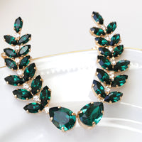 Emerald Green EAR CLIMBER EARRINGS,Bridal Climbing Earrings,Trending Crawler Jewelry Vintage Ear cuff,Rebeka Bride Unique Jewelry,Wedding