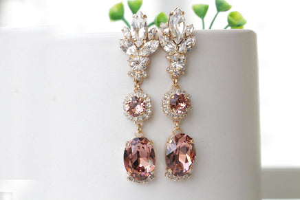 BLUSH LONG EARRINGS, Bridal Vintage Pink Chandeliers, Bridal Rose Gold Impressive Earrings, Rebeka Statement Bride Morganite Earring,