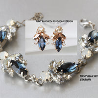 Blue Navy Bridal BRACELET, Dark Blue Opal Bracelet, Wedding Dusty Blue Bracelet,Rebeka Blue Jewelry Set,bridesmaid Bracelet Earrings Gift