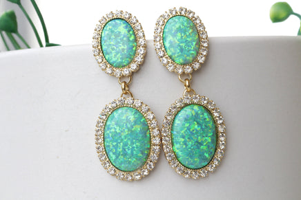 GREEN OPAL EARRINGS, Fire Opal Earrings, Gemstone Earrings, Opal And Rebeka, Light Green Woman Earrings, Chandeliers, Bridal Earrings,