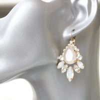 IVORY OPAL Bridal EARRINGS, Dangle Cluster Earrings, Bridal Nude Jewelry, White Opal Earrings,Wedding Rebeka Jewelry For Brides,Gift Idea