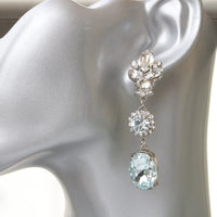 ICE BLUE EARRINGS, Bridal Aquamarine Chandeliers, Bridal Silver Blue Long Impressive Earrings, Rebeka Statement Bride Light Blue Earring,