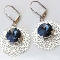 BLUE NAVY Dangle EARRINGS, Navy Blue Bridal Earrings, Dark Blue Topaz Earrings, Earrings For Work, Silver Montana Rebeka Rivoli Jewelry