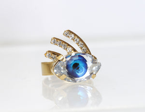 BLUE EYE RING, Valentines Day Gifts Idea, Evil Eye Ring,Rebeka Ring, Royal Blue Ring,Good Luck jewelry,Bohemian Sapphire Crystals Jewelry