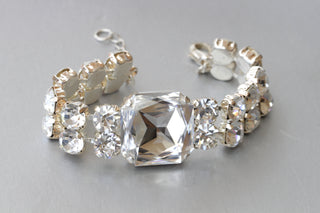 CRYSTAL BRIDAL BRACELET, Women's Rebeka Bracelet, Silver Clear Rhinestone Bangle, Wedding Cocktail Bride Jewelry, Bling Tennis Bracelet