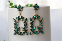 BRIDAL EMERALD EARRINGS, Emerald Green Earring, Unique Earrings,Rebeka Earrings, Formal Chandelier Drop Clusters,Statement Square Droplet