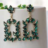 BRIDAL EMERALD EARRINGS, Emerald Green Earring, Unique Earrings,Rebeka Earrings, Formal Chandelier Drop Clusters,Statement Square Droplet