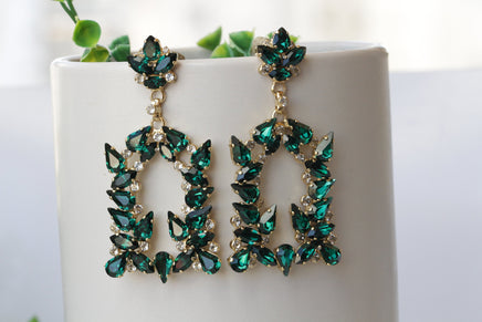 BRIDAL EMERALD EARRINGS, Emerald Green Earring, Unique Earrings,Rebeka Earrings, Formal Chandelier Drop Clusters,Statement Square Droplet