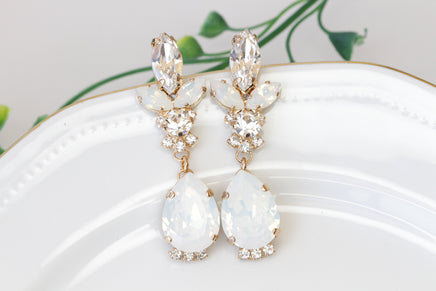 BRIDAL OPAL EARRINGS, White Opal Earrings, Rebeka Opal Earrings,Long Chandelier Earrings, Jewelry For Bride, Crystal Opal Wedding Jewelry