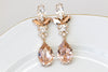 BLUSH BRIDAL EARRINGS,Bridal  Morganite Earrings, Rebeka Crystals earrings, Rose gold earrings, chandelier earrings, Vintage Looking,Gift