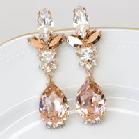 BLUSH BRIDAL EARRINGS,Bridal  Morganite Earrings, Rebeka Crystals earrings, Rose gold earrings, chandelier earrings, Vintage Looking,Gift