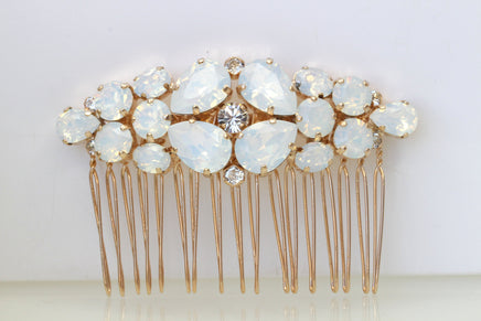 WHITE OPAL HAIR Comb, Bridal Hair Comb, Rhinestone Hair Comb, Leaf Rebeka Accessories Comb,Wedding Hair Piece, Decorative Combs, Elegant